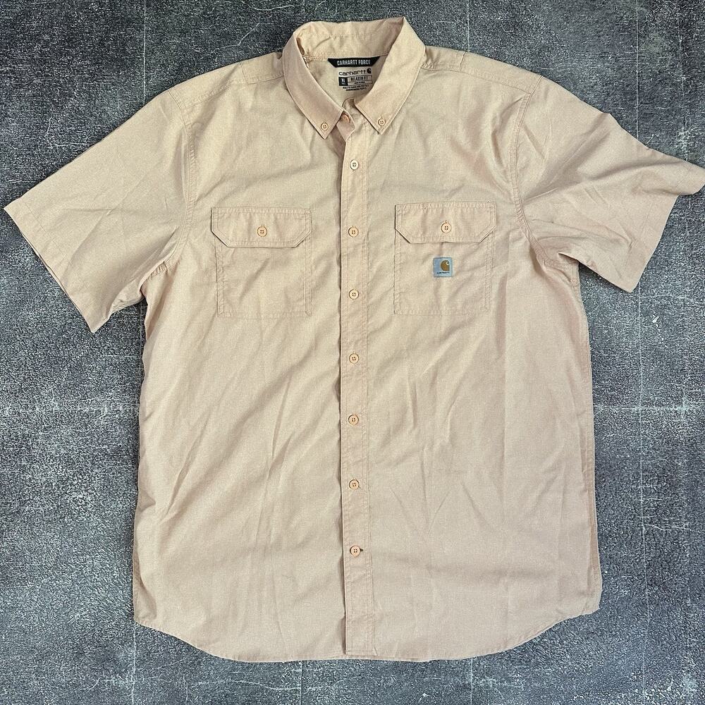 Men's Carhartt Force Relaxed Fit Lightweight UPF Orange Button Up Shirt Sz XL T